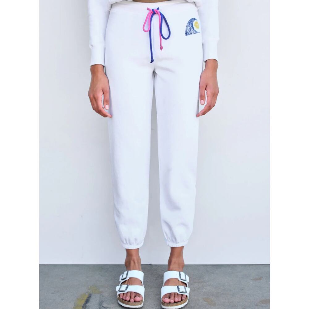 Anthropologie Sundry White Joggers with Pink and Blue Accents - NWT - Small